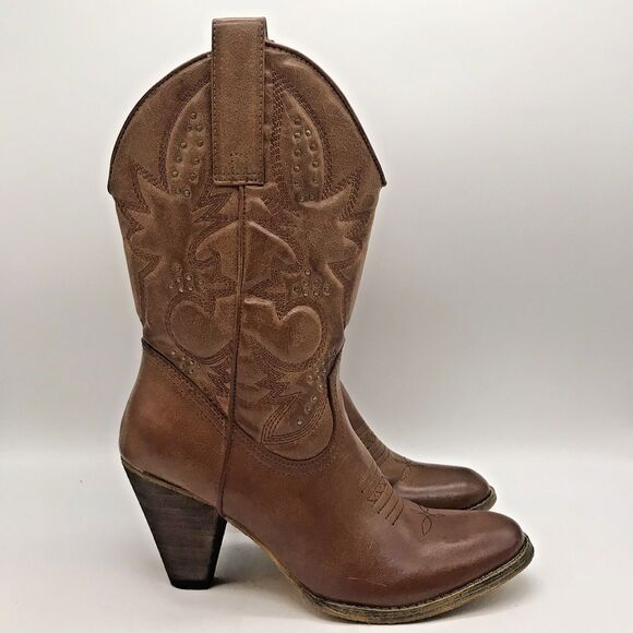 Very Volatile Shoes - Very Volatile Denver Cowboy Boots Women's 9 Brown Studded Western Heeled Boot